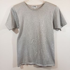 Vintage Vivat Metallic Silver Knit Blouse Small